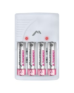 Cargador de pilas AA, AAA y 9V de clavija, incluye 4 pilas