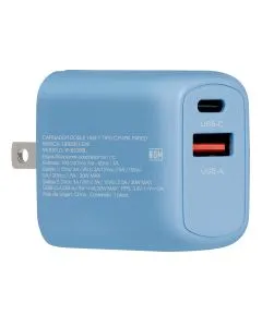 Cargador de carga ultra rápida 1 puerto USB y tipo C, azul
