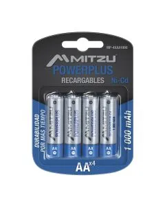 Paquete de 4 pilas recargables AA de Ni-Cd 1000 mAh